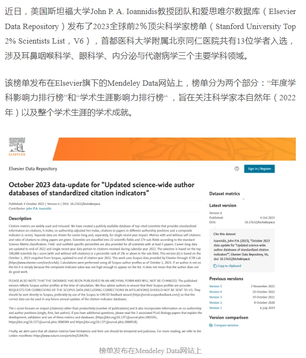 喜报！北京同仁医院13位学者入选2023